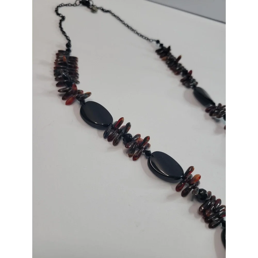 Black Copper Tone Statement Necklace Chunky Beaded Boho Tribal Artisan Style